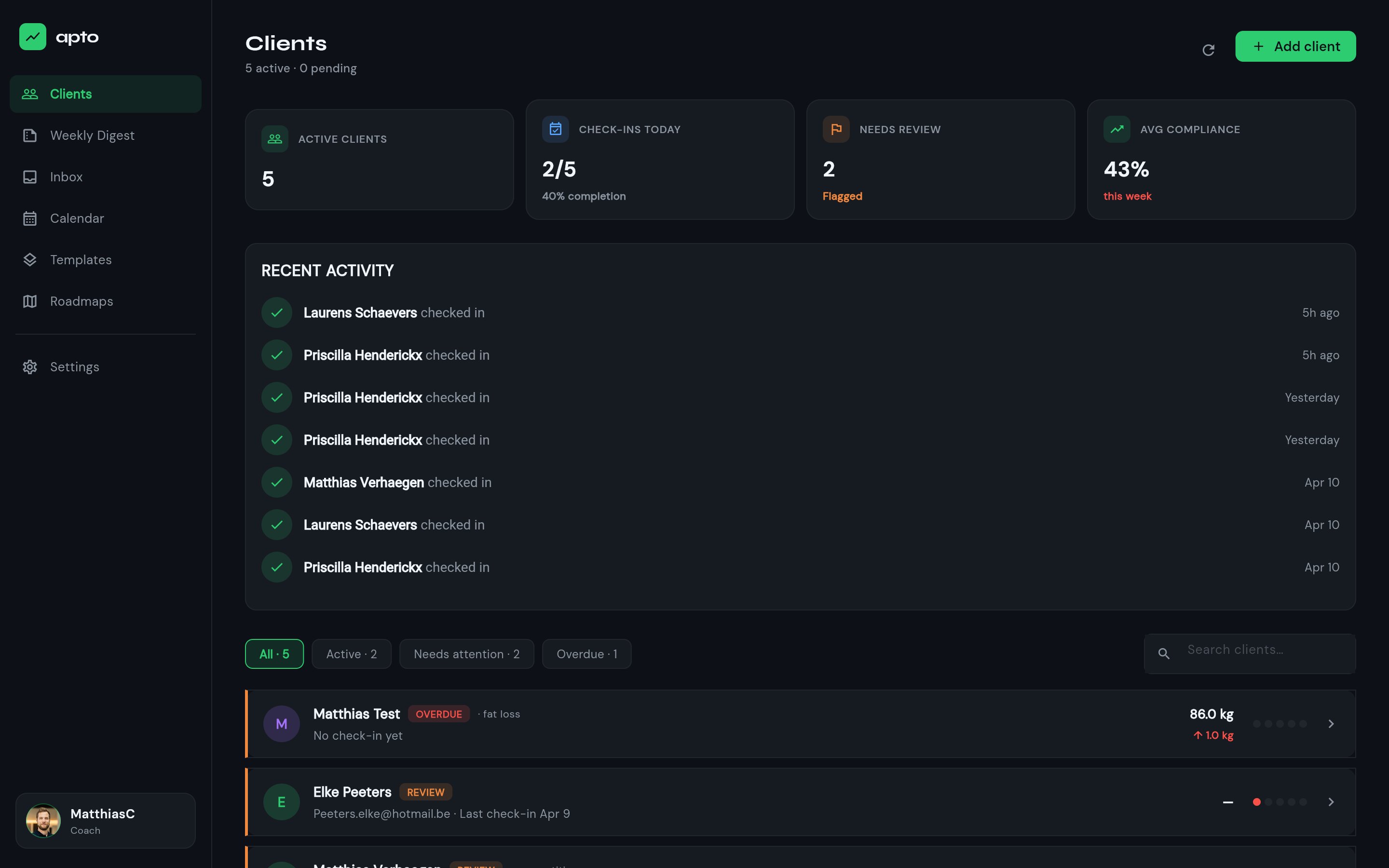 Apto coach dashboard